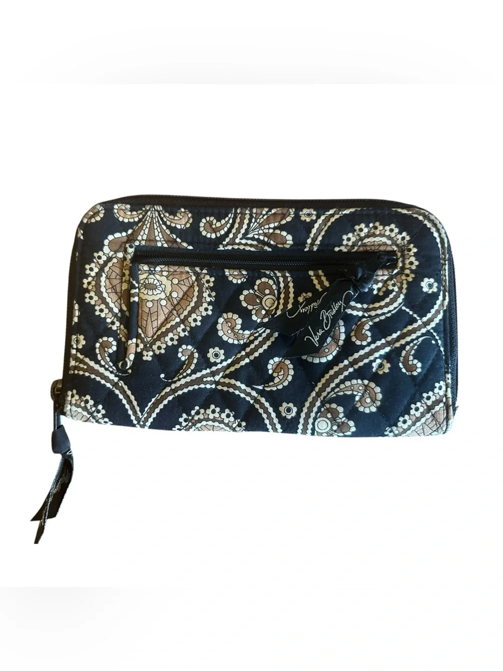 Vera Bradley Quilted Zip Around Wallet Wristlet – Black & Brown Paisley Print